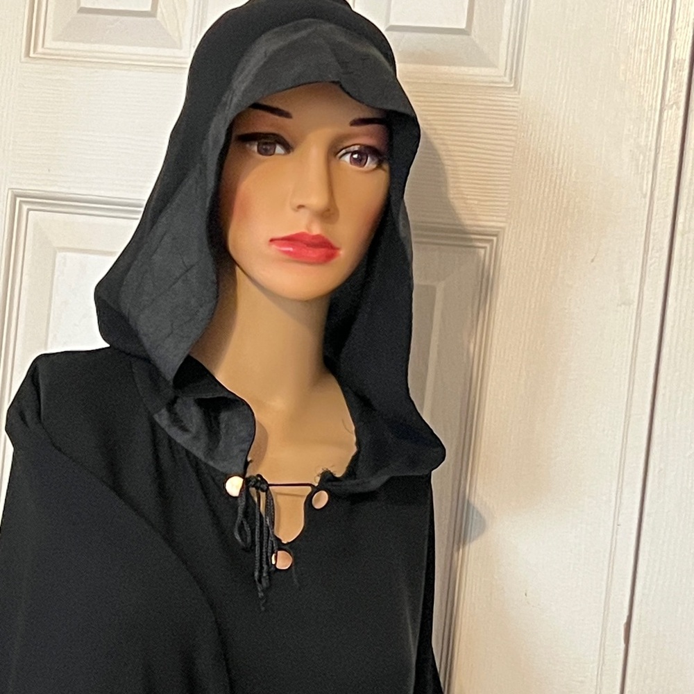 Elegant Black Hooded long dress Women's Top